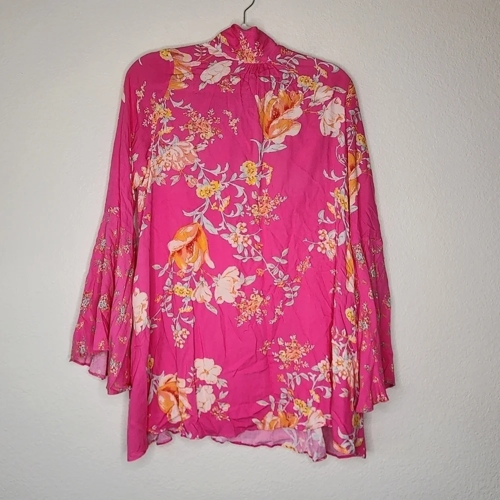 Free People Pink Multi Tate Flared Sleeve Floral Tunic S